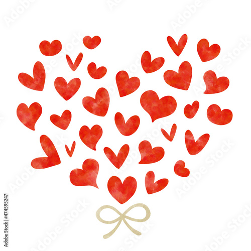 赤いハートのブーケ　手描きのハート