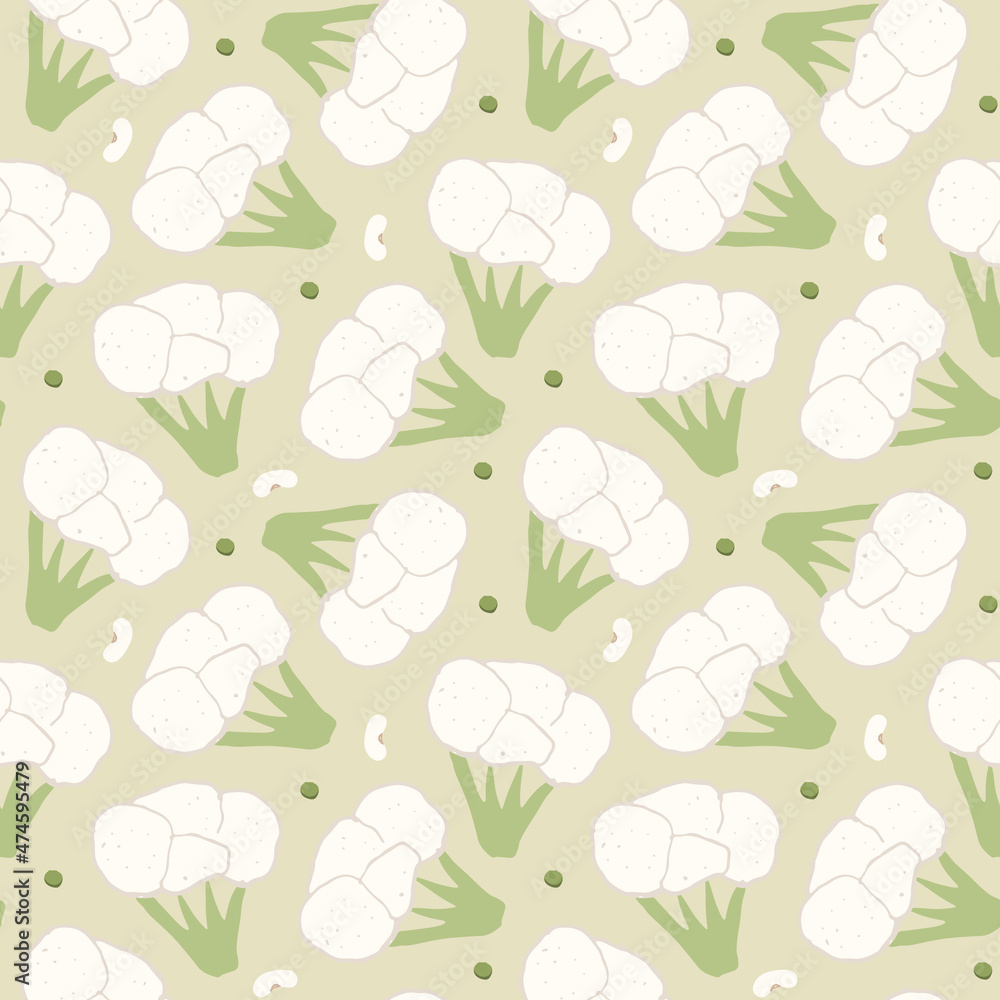 Broccoli or Cauliflower Vegetables seamless pattern. Vegetarian healthy bio food background, Vegan organic eco products. Vector illustration Broccoli or Cauliflower Vegetables seamless pattern. Vegetarian healthy bio food background, Vegan organic eco products. Vector illustration