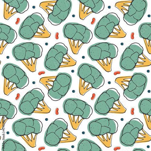 Broccoli or Cauliflower Vegetables seamless pattern. Vegetarian healthy bio food background, Vegan organic eco products. Vector illustration
