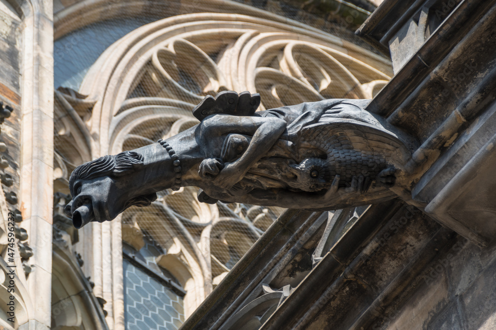 Details of some gargoyles that can be seen at St. Vitus Cathedral - Prague, Czech Republic
