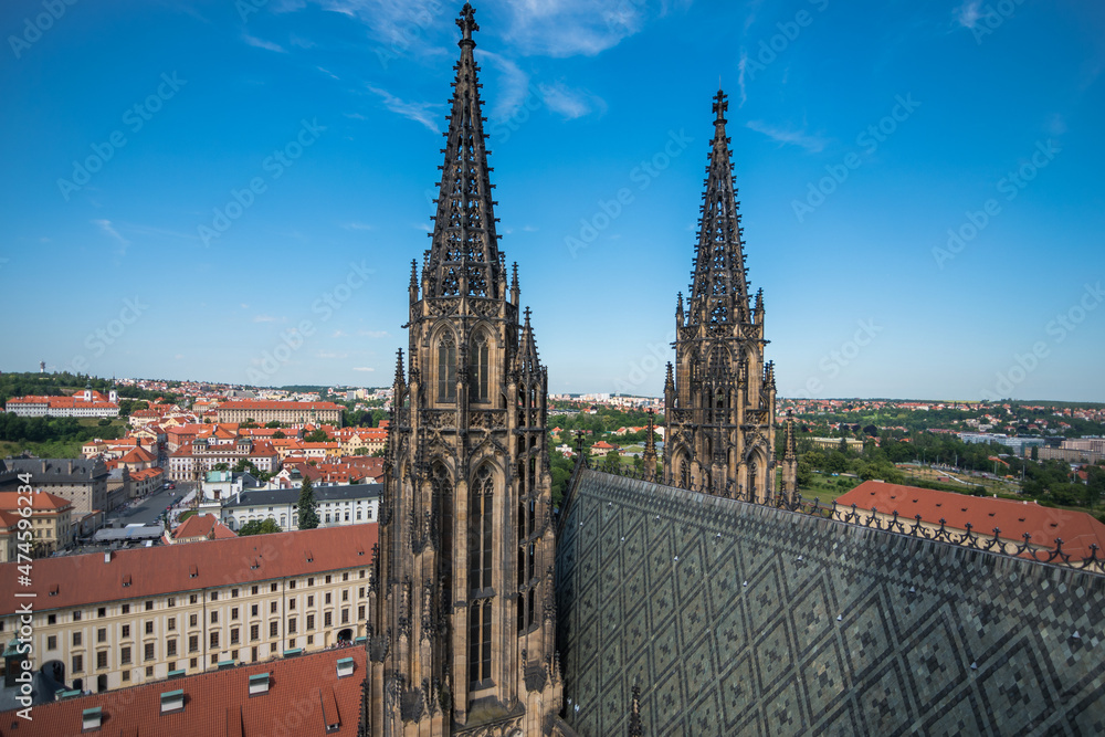 View of the two main towers of St. Vitus Cathedral - Prague, Czech Republic