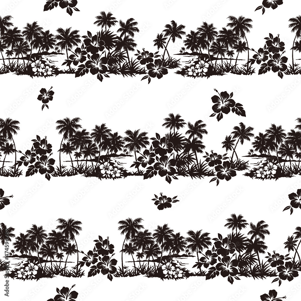 Fototapeta premium Seamless pattern of landscape with palm trees,