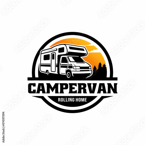 RV - camper van - caravan - motor home illustration logo vector
