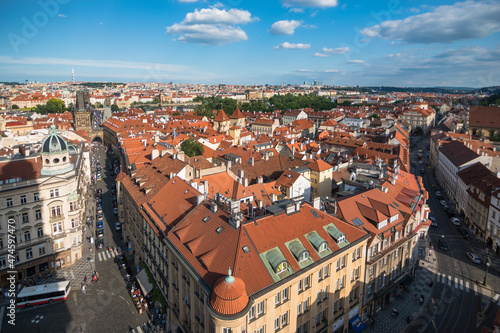 Prague, Czech Republic, June 2019 - broad view of Prague during the afternoon from a viewpoint at St. Nicholas Church