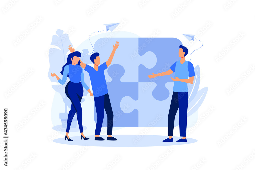Business concept. Team metaphor.
people connecting puzzle elements.
Vector illustration flat design style.
Symbol of teamwork,
cooperation, partnership vector Business concept. Team metaphor.
people connecting puzzle elements.
Vector illustration flat design style.
Symbol of teamwork,
cooperation, partnership vector