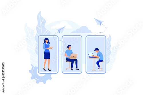 communication phone, people and social networks vector. flat design modern illustration