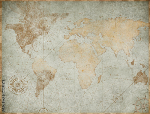 Fototapeta mapa świata w stylu vintage, oparta na obrazie dostarczonym przez NASA