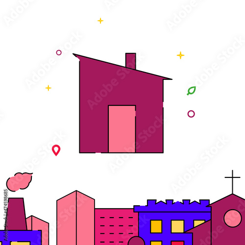 Barn, bathhouse filled line vector icon, simple illustration, city buildings related bottom border.