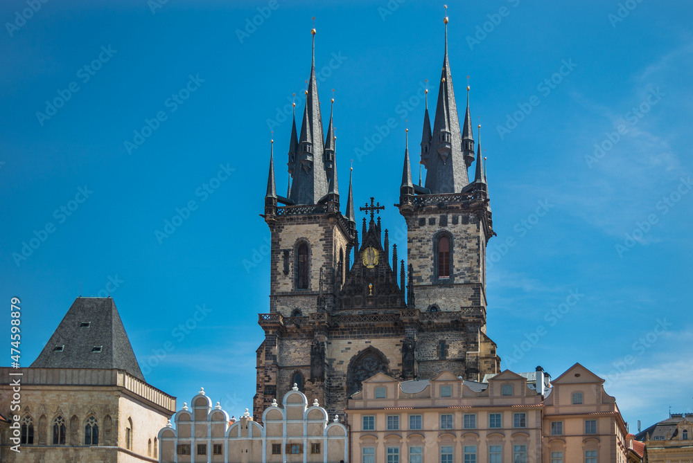 View of the beautiful and famous Church of Our Lady before Týn  - Prague, Czech Republic