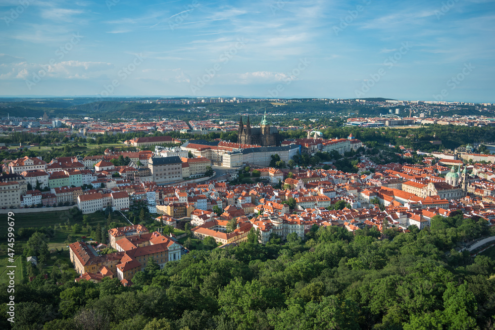 Beautiful broad view of Prague from Petřín Lookout Tower -Prague, Czech Republic