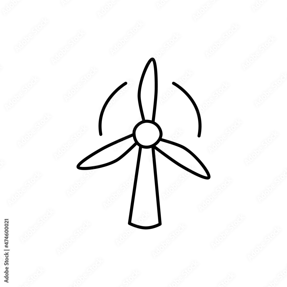 Wind Power Icon in flat black line style, isolated on white background Wind Power Icon in flat black line style, isolated on white background