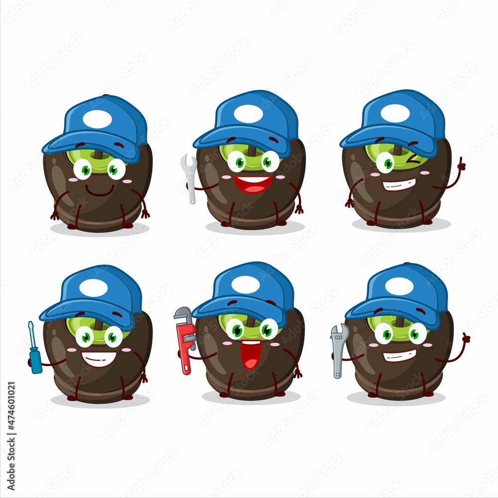 mechanic chocolate sugar candy cute mascot character with pliers mechanic chocolate sugar candy cute mascot character with pliers