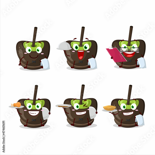 happy chocolate sugar candy waiter cartoon character holding a plate