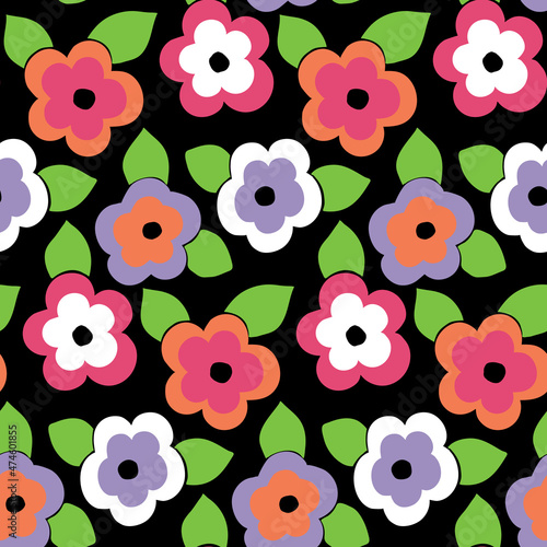  Flower Power, Bright scattered big floral repeat pattern