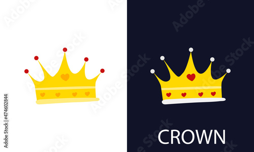Golden crown of kings and queens with red elements. For dark and light backgrounds. Vector illustration.
