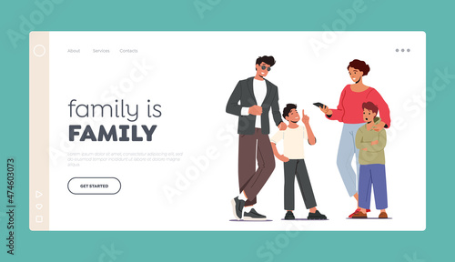 Wallpaper Mural Happy Family Landing Page Template. Young Parents with Children. Mother and Father Characters Spend Time with Kids Torontodigital.ca