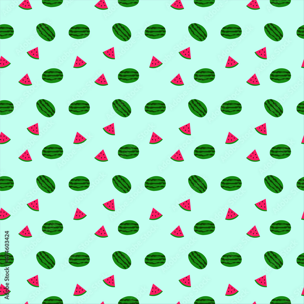 Watermelon seamless pattern on green background. Watermelon seamless pattern on green background.