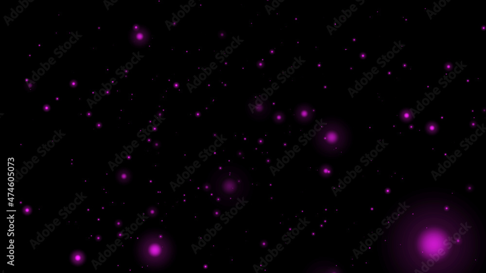 pink flying particles on a black background. dark abstract background with pink glowing particles