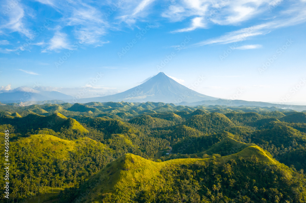 scenic aerial view of Camalig Albay hills and mount Mayon in bicol scenic aerial view of Camalig Albay hills and mount Mayon in bicol