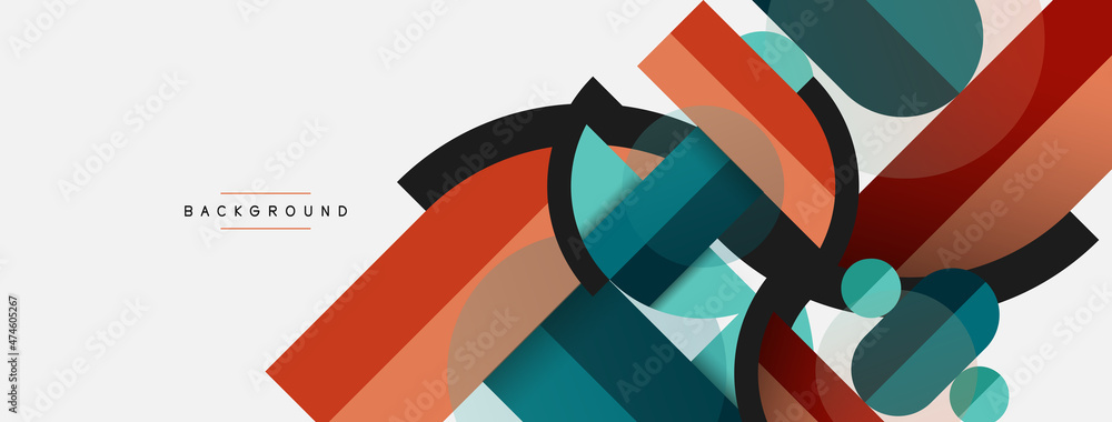 Geometric shapes composition abstract background. Circles lines and rectangles. Vector illustration for wallpaper banner background or landing page Geometric shapes composition abstract background. Circles lines and rectangles. Vector illustration for wallpaper banner background or landing page
