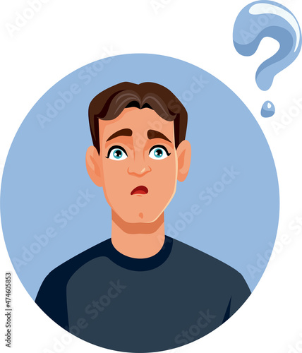 Confused Young Man Looking for an Answer Vector Cartoon