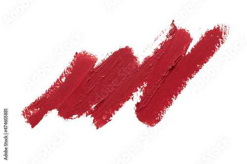 Red color lipstick stroke texture on white background