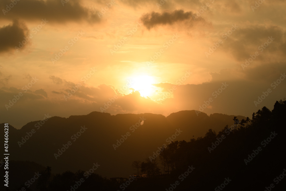 Beautiful Mountain valley with sunrise at Doi Ta Pang, Chumporn, Thaialand