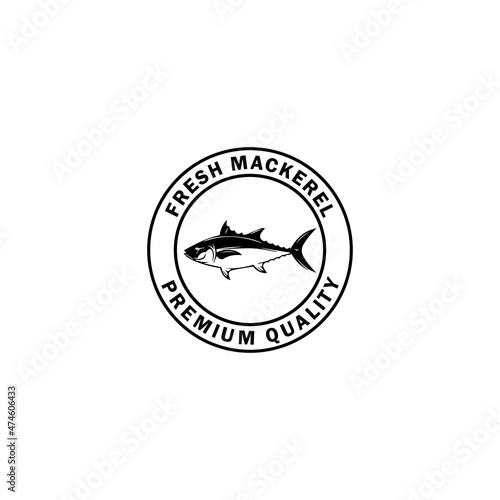 mackerel vintage hipster logo label emblem vector seafood illustration