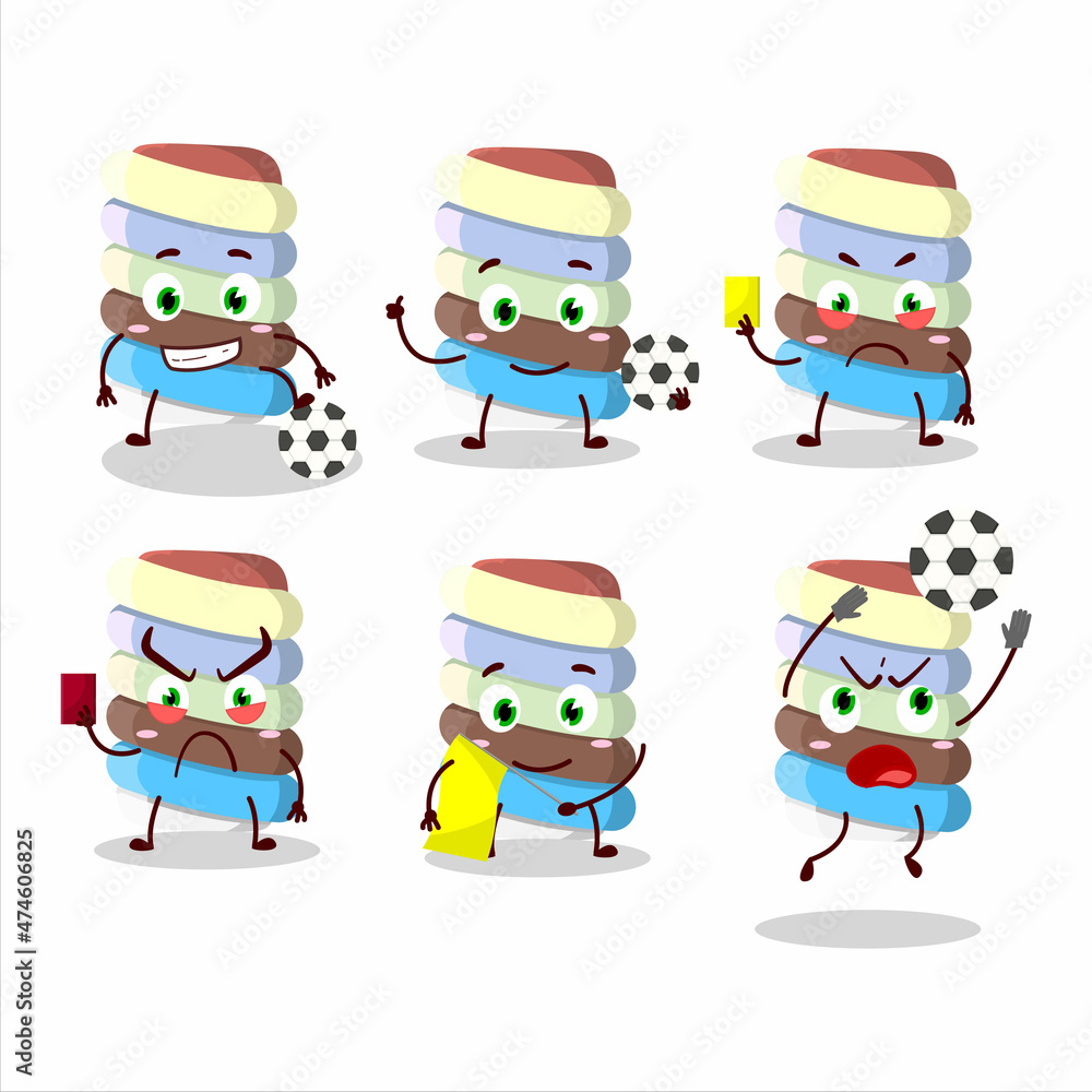 Rainbow marshmallow twist cartoon character working as a Football referee Rainbow marshmallow twist cartoon character working as a Football referee