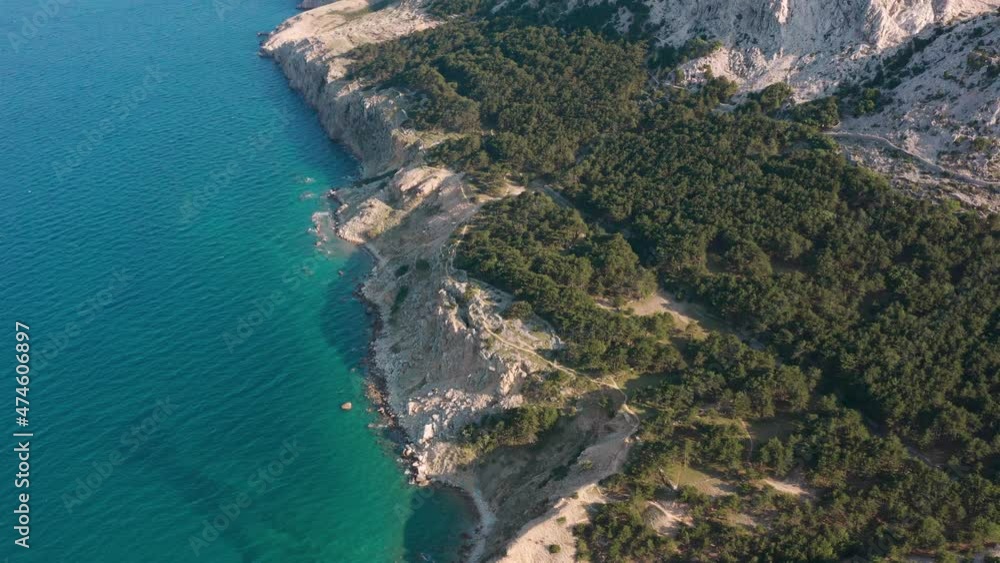 Aerial View Of The Forest And Rocky Mountains Of Karst At The Adriatic Sea In Krk Island, Croatia. Aerial View Of The Forest And Rocky Mountains Of Karst At The Adriatic Sea In Krk Island, Croatia.