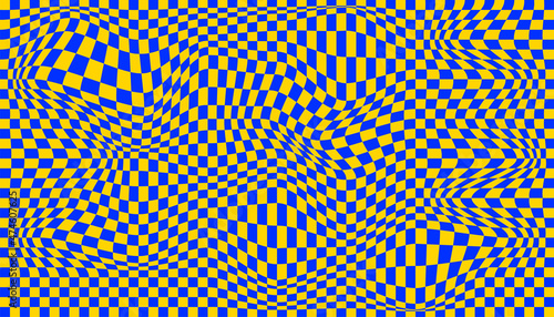 Distorted surface. Chess background with distortion. Optical illusion banner