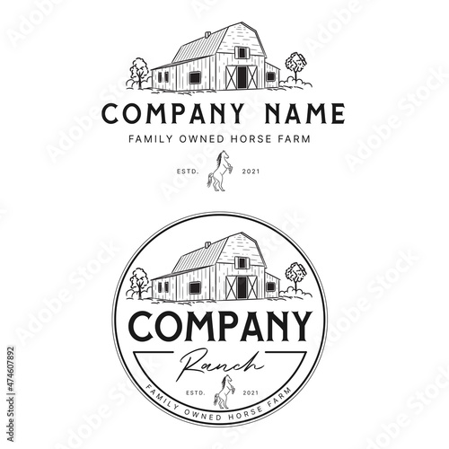 Ranch barn horse equestrian logo design template