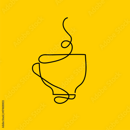 Hot coffee, tea. Cup of drink outline sketch. Cafe logo