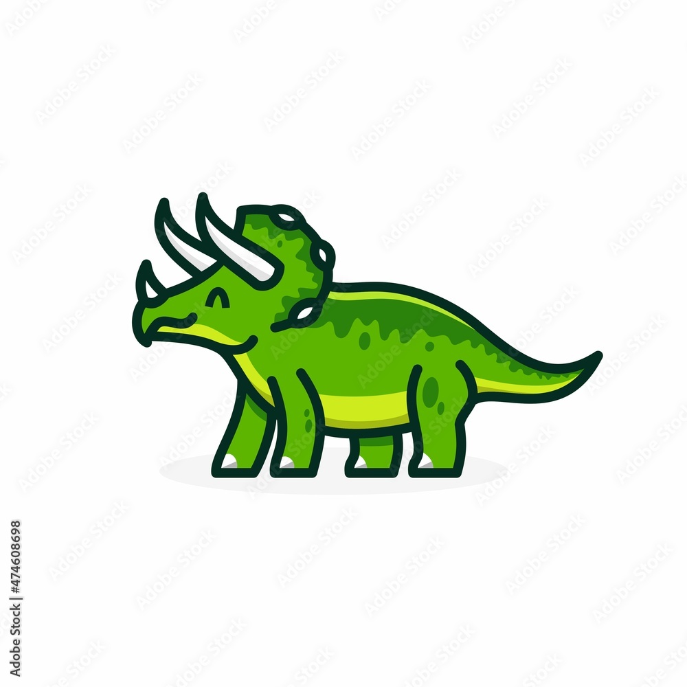 Fototapeta premium triceratops logo icon, smile prehistoric animal or dinosaur, Vector illustration of cute cartoon dino character for children and scrap book