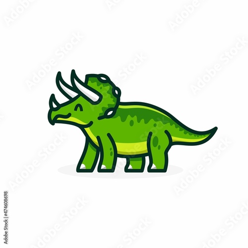 triceratops logo icon  smile prehistoric animal or dinosaur  Vector illustration of cute cartoon dino character for children and scrap book