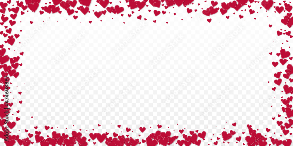 Red heart love confettis. Valentine's day frame ju