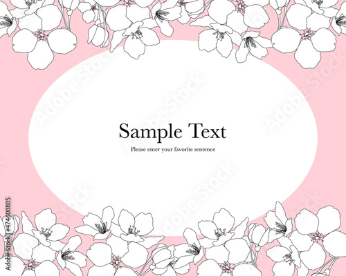 モノクロの線画の桜で囲んだフレームイラスト