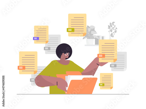 woman sorting documents female secretary organizing folder file management paperwork data archive