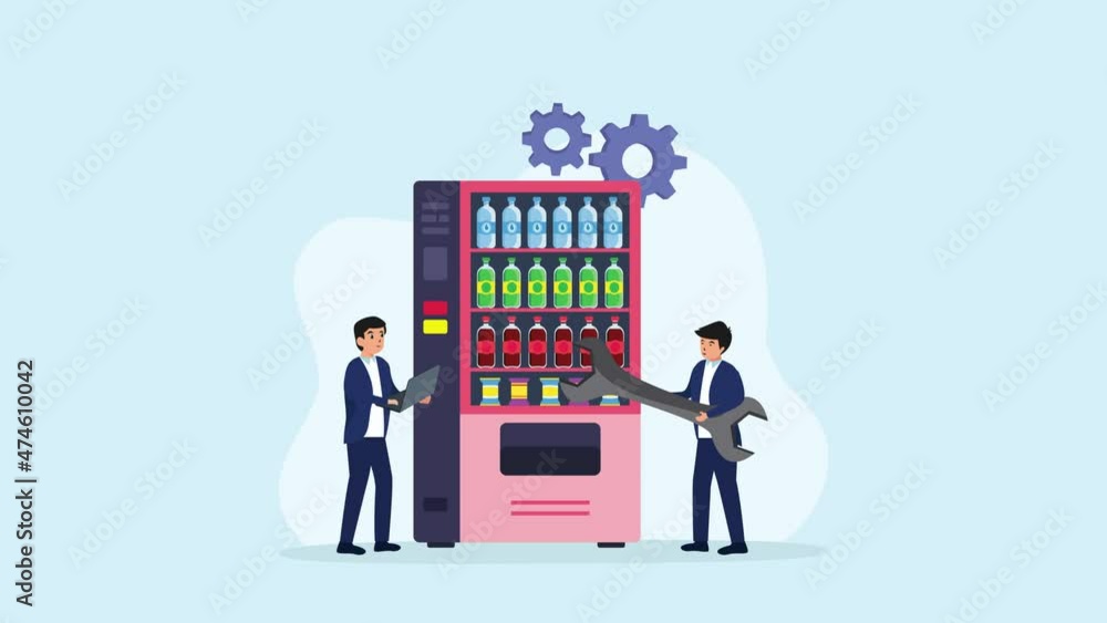 Two technicians fixing vending machine Two technicians fixing vending machine