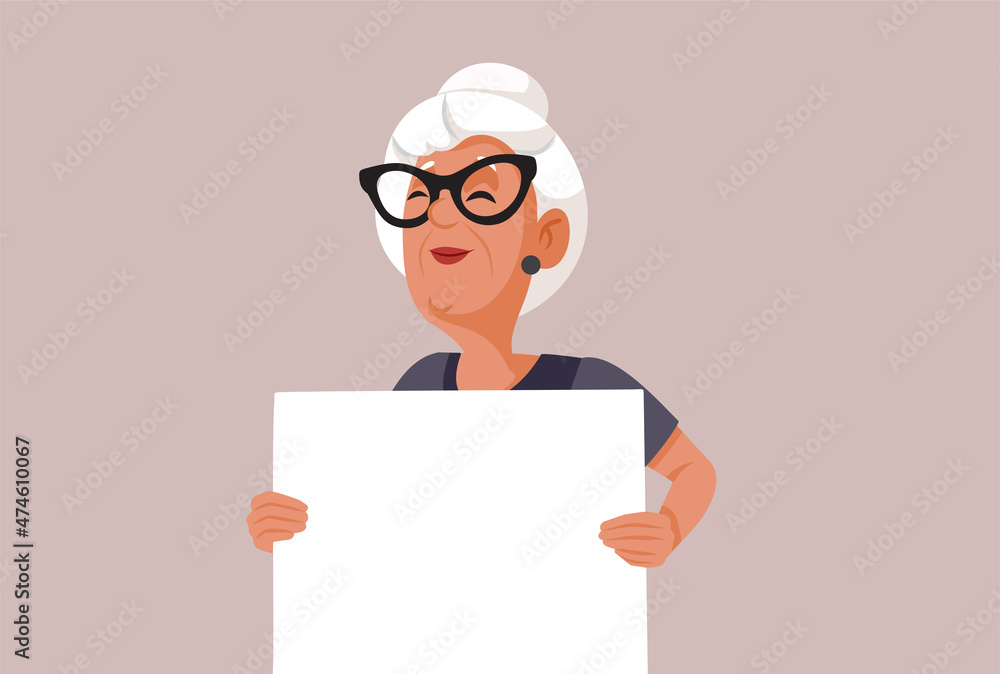 Senior Woman Holding Blank and Board Vector Cartoon Illustration Senior Woman Holding Blank and Board Vector Cartoon Illustration