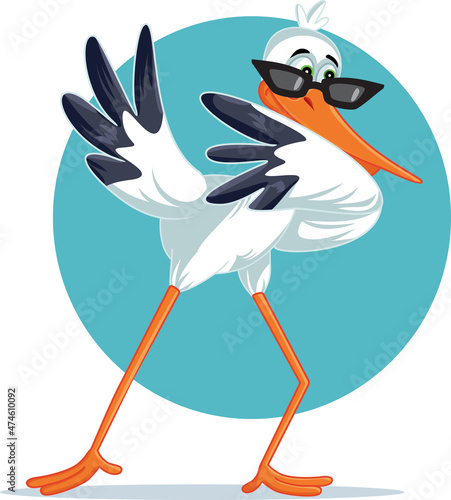 Funny Stork Dabbing Vector Cartoon Illustration