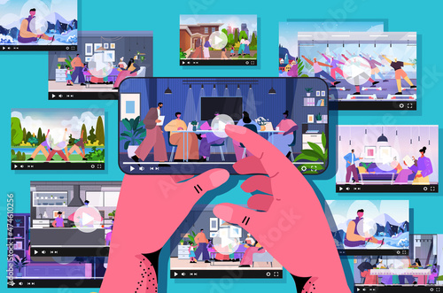 blogger hands sharing videos at social networks making posts for followers social media addiction concept