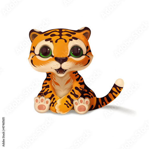 Tiger cub.  Digital illustration on a white background.
