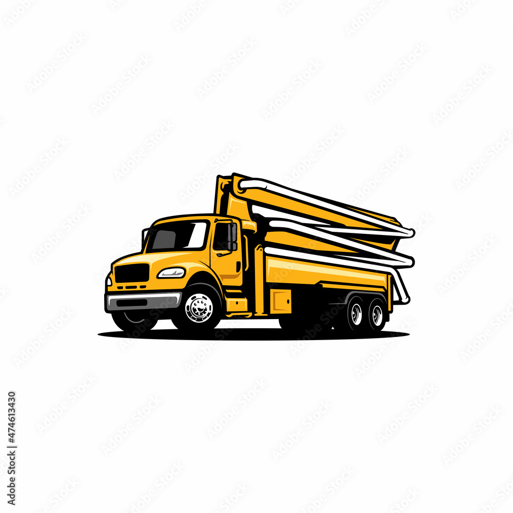 concrete pump truck, construction vehicle illustration vector