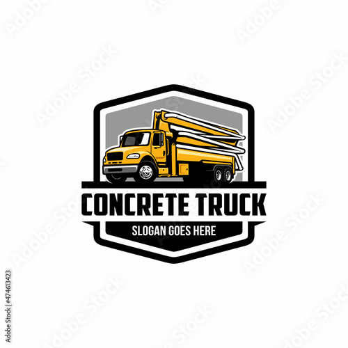 concrete pump truck, construction vehicle illustration logo vector