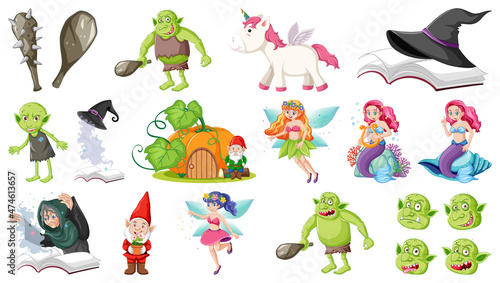 Set of fantasy fairy tale characters and elements