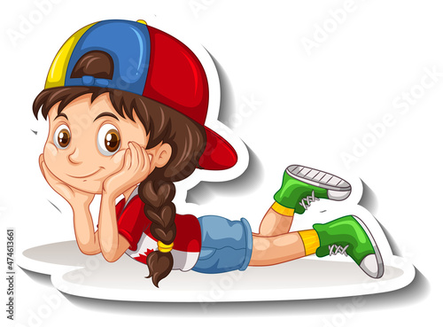 Cute girl wears cap cartoon character