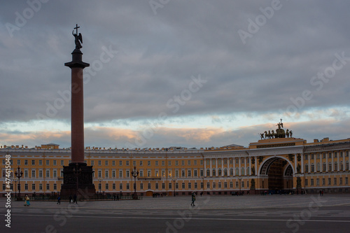 View of the Alexander Column in St Petersburg