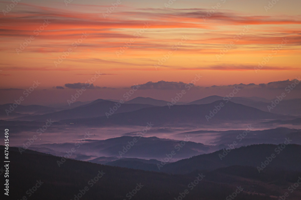 Sunrise in mountains in Poland