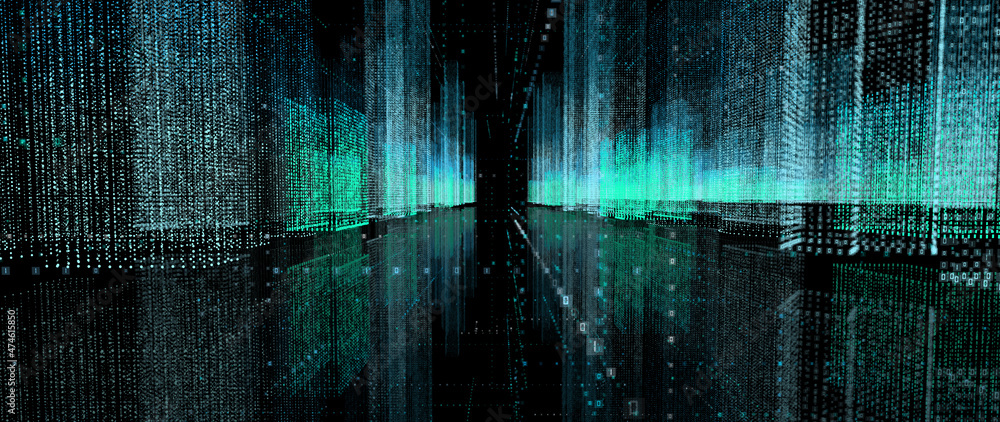 Abstract digital city scape with digit number elements illustration ...